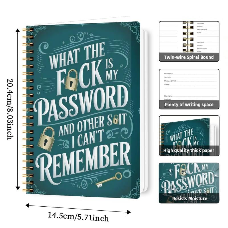 📅Password Organizer Notebook – Funny Spiral Journal