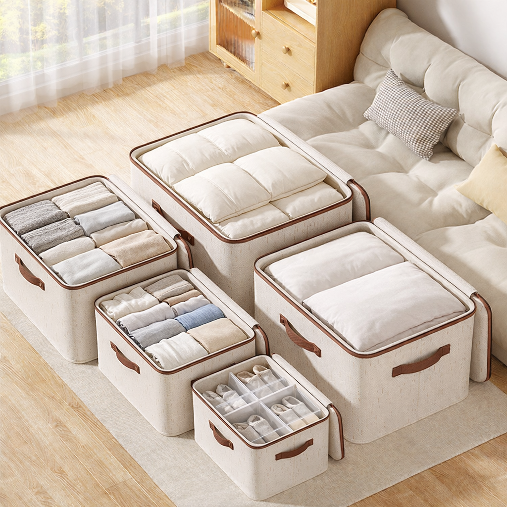 Collapsible Fabric Storage Box with Lids